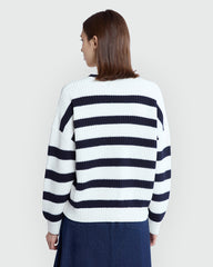 Striped Knit Cardigan From OVS Blue-Striped White / M