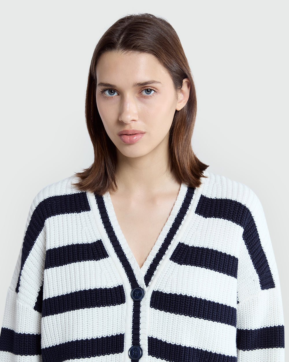 Striped Knit Cardigan From OVS Blue-Striped White / M