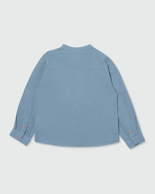 Cotton And Linen Shirt With Mandarin Collar GREEN / 24-30 Months