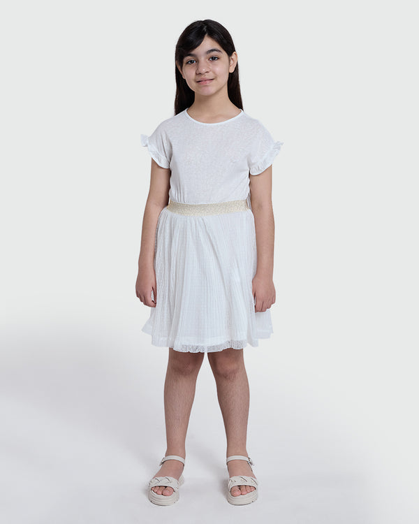 Jersey Dress In Bright White For Girls By OVS White / 9-10 Y