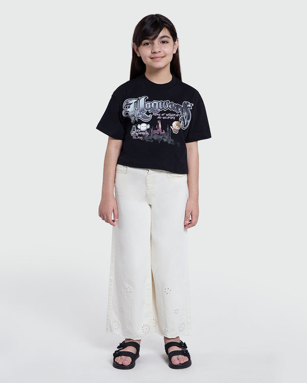 OVS Black Tee With Graphic Print For Girls Black / 10-11 Y