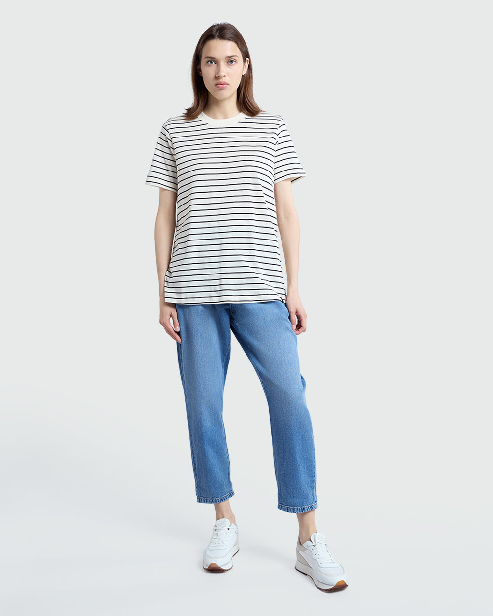 OVS Supima Cotton Tee In Panna/Black White/Black / L