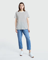OVS Supima Cotton Tee In Panna/Black White/Black / L