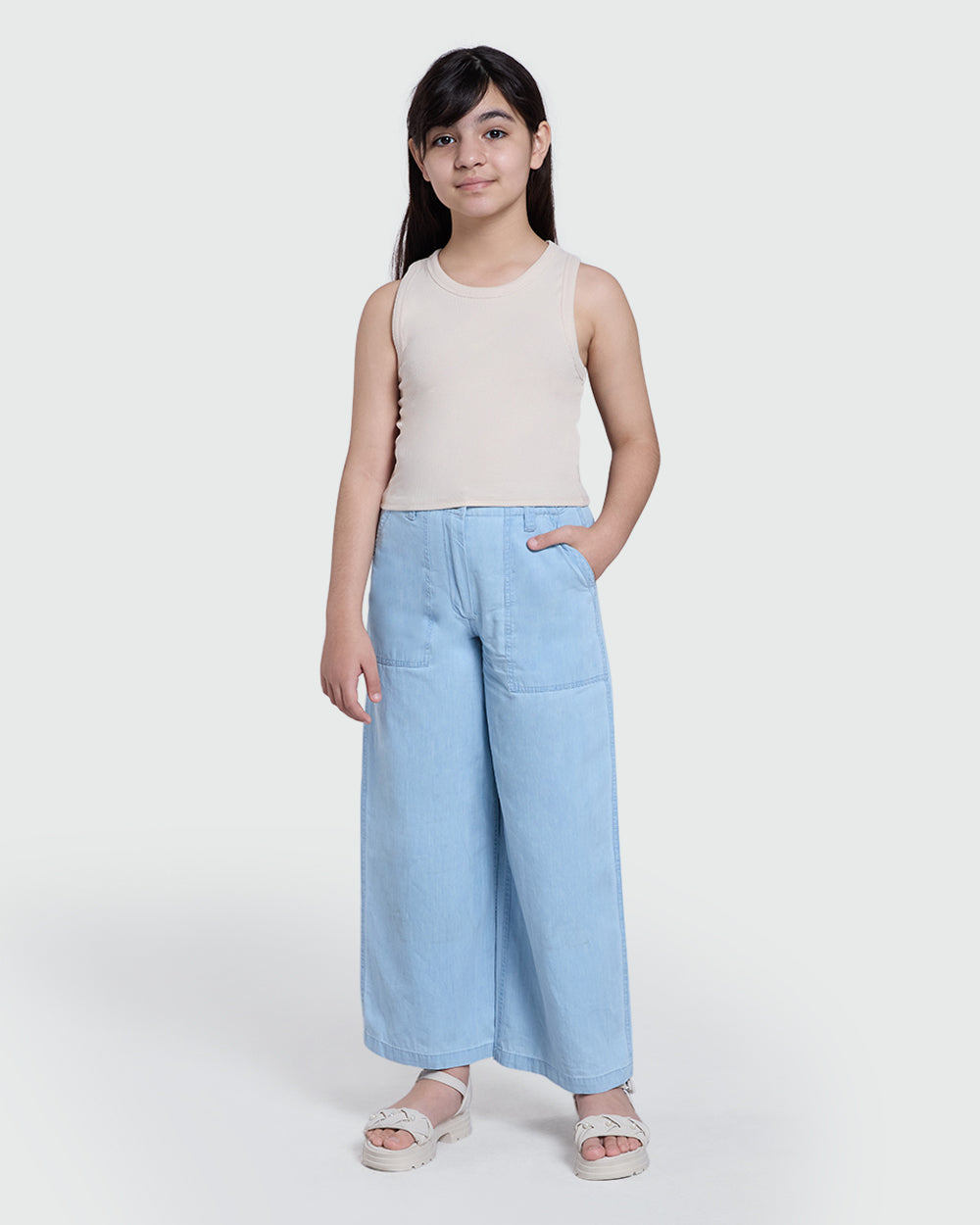 OVS Light Blue Chambray Pants – Girls Azure / 10-11 Y