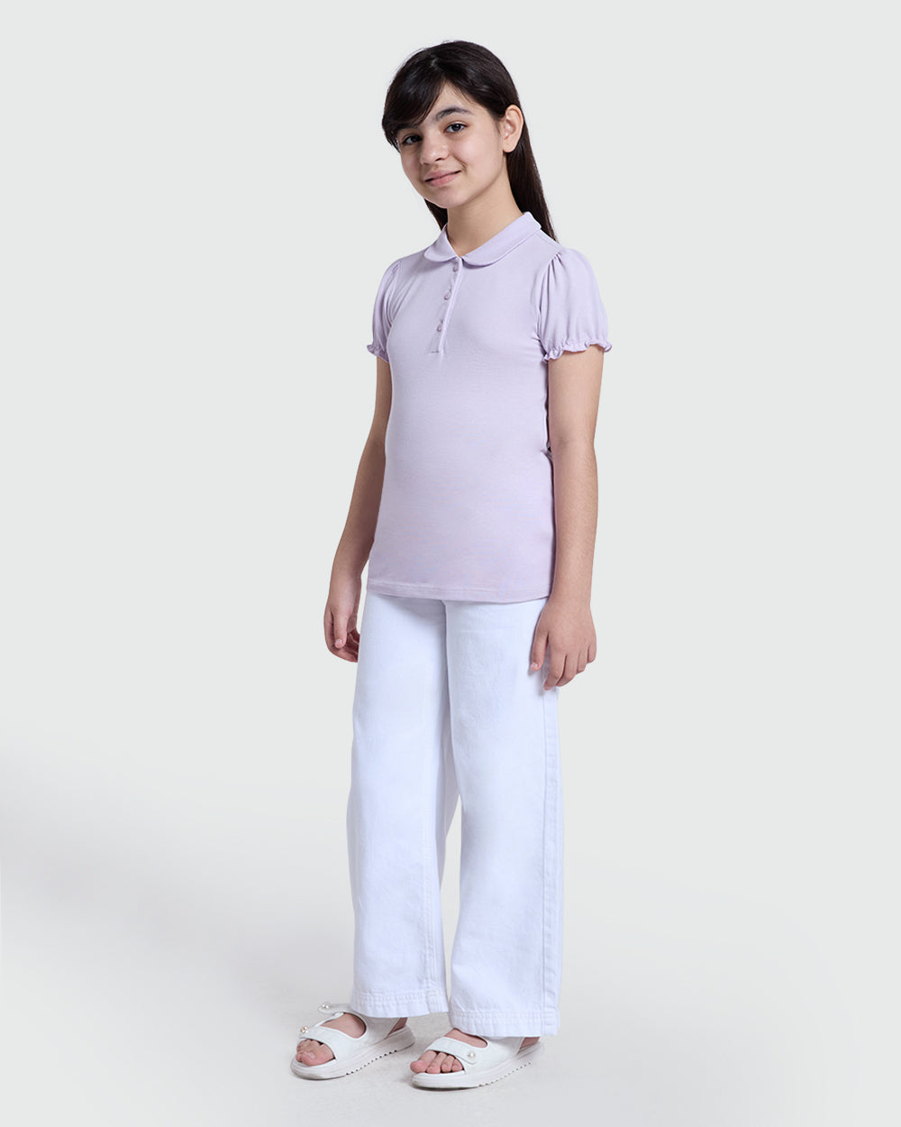 Polo Shirt In Piquet With Puff Sleeves ORCHID PETAL / 9-10 Years