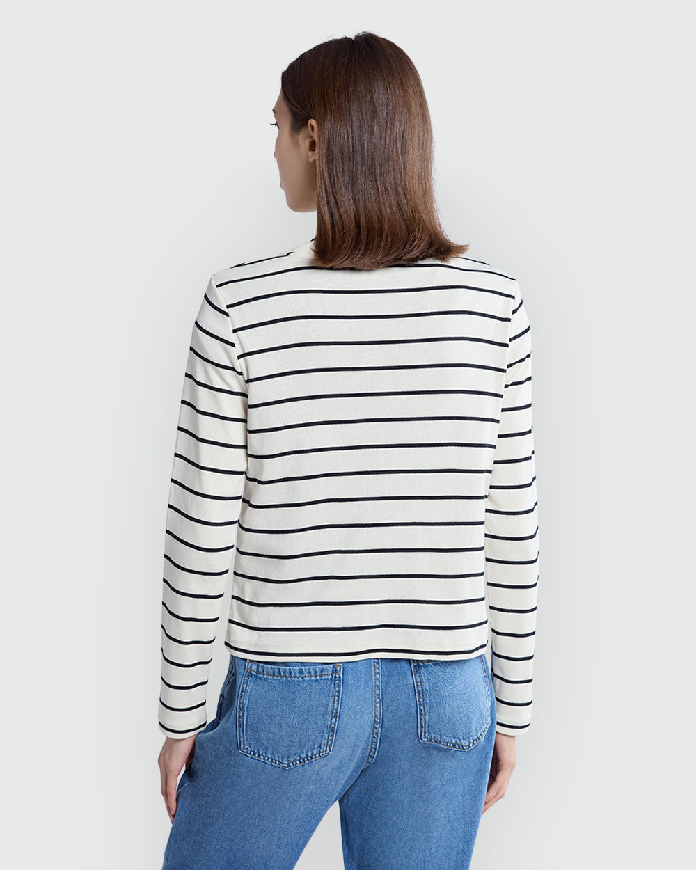 OVS Striped Knit Cardigan In White & Blue White/Blue / M