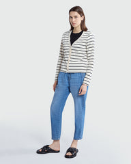 OVS Striped Knit Cardigan In White & Blue White/Blue / M
