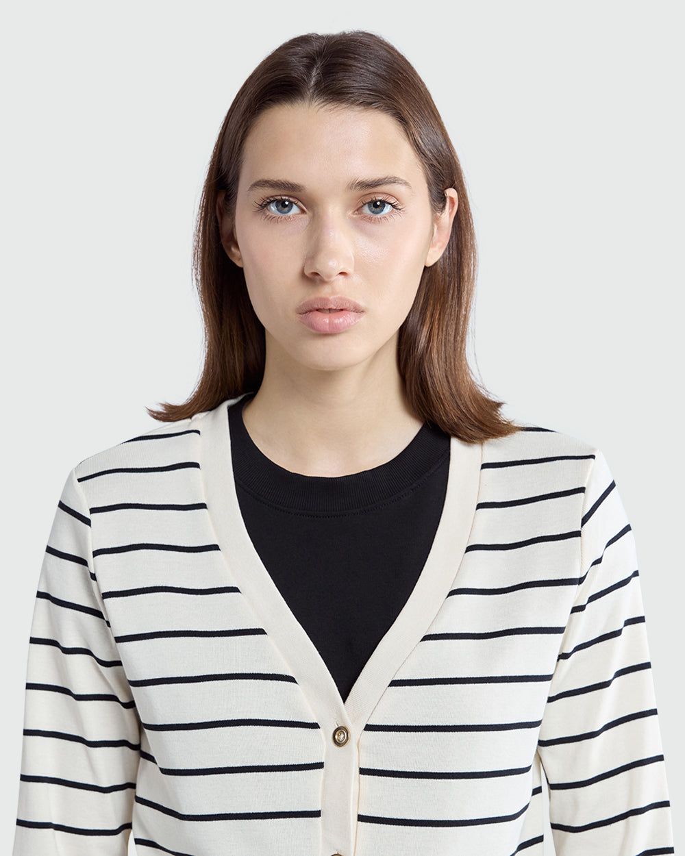 OVS Striped Knit Cardigan In White & Blue White/Blue / M
