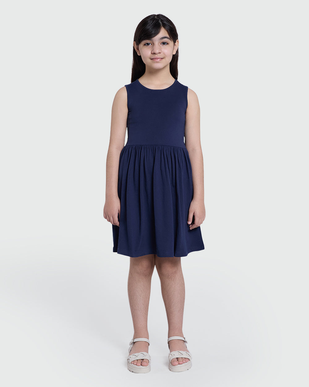 OVS Girls' Black Iris Solid Dress Blue / 9-10 Y