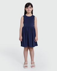OVS Girls' Black Iris Solid Dress Blue / 9-10 Y