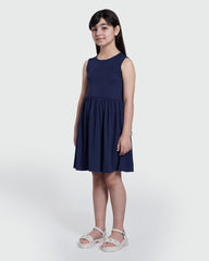 OVS Girls' Black Iris Solid Dress Blue / 9-10 Y