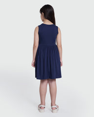 OVS Girls' Black Iris Solid Dress Blue / 9-10 Y