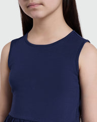 OVS Girls' Black Iris Solid Dress Blue / 9-10 Y