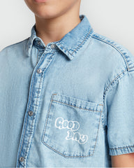 Boys' OVS Short Sleeve Shirt In Light Blue Azure / 9-10 Y