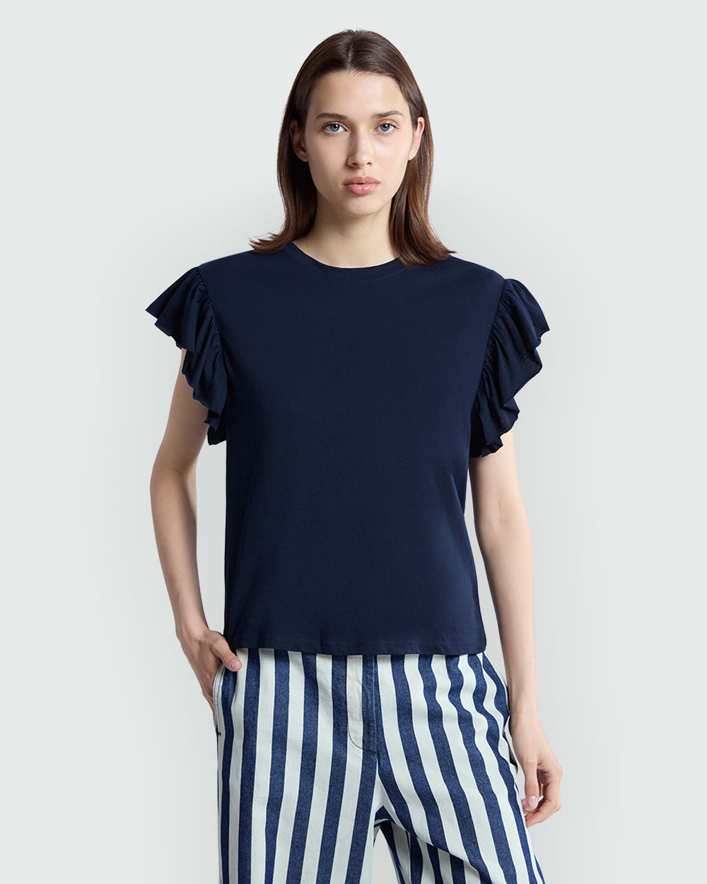 Navy Ruffle Tank For Women – OVS Style Blue / M