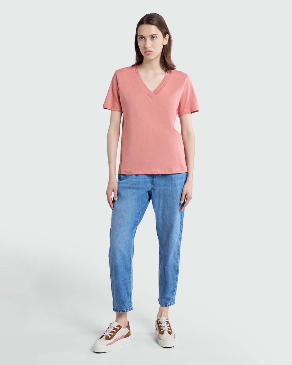 V-Neck Short Sleeve Tee In Desert Sand – OVS Pink / M