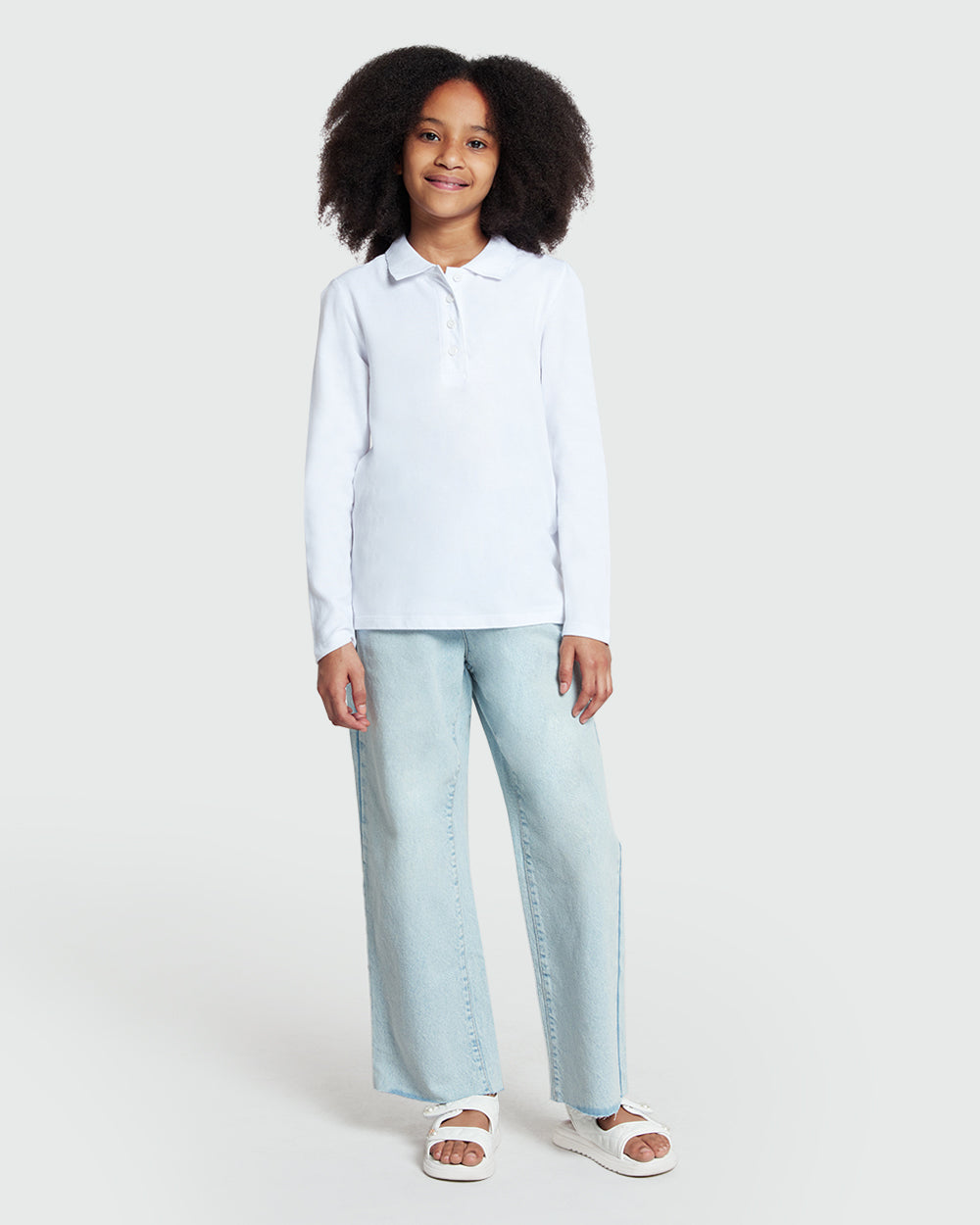 Girls’ Long Sleeve Polo In White – OVS Classic White / 9-10 Y