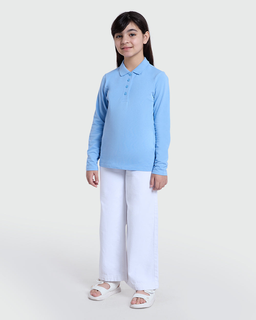 OVS Girls’ Long Sleeve Polo In Placid Blue Azure / 9-10 Y