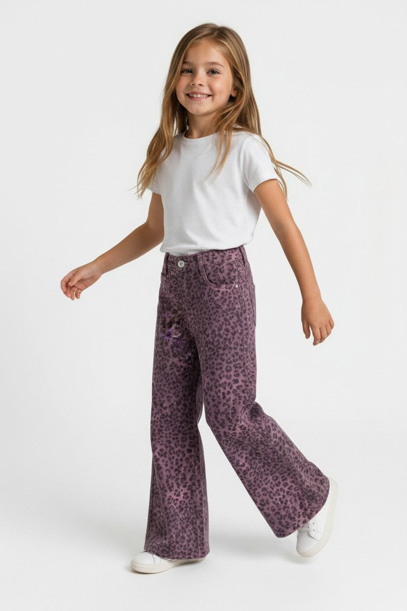 OVS Purple Wide-Leg Pure Cotton Trousers With Animal Print For Girls
