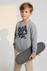 OVS Grey Oversized Pure Cotton Hoodie With Print And Kangaroo Pocket For Boys
