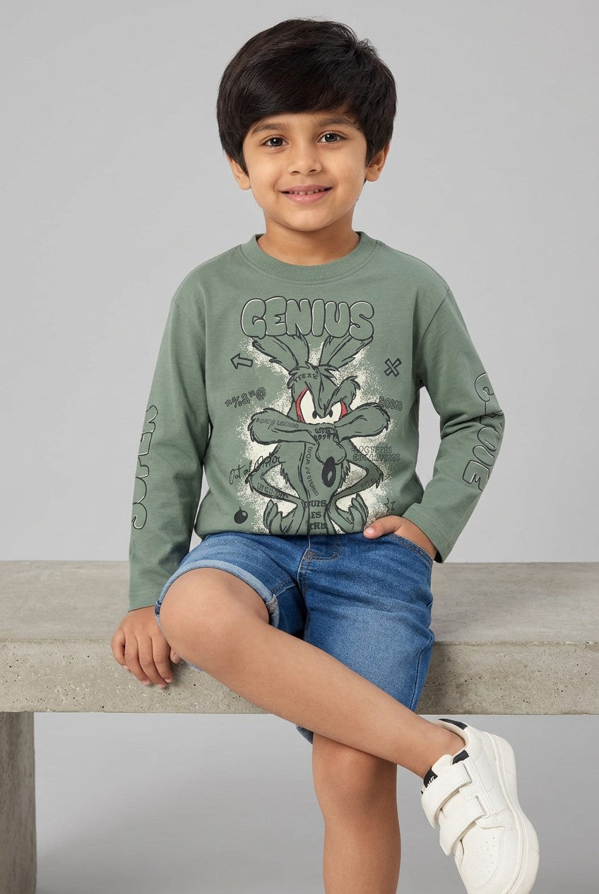 OVS Boys’ Green Pure Cotton Long-Sleeve Looney Tunes Print T-Shirt