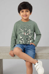 OVS Boys’ Green Pure Cotton Long-Sleeve Looney Tunes Print T-Shirt