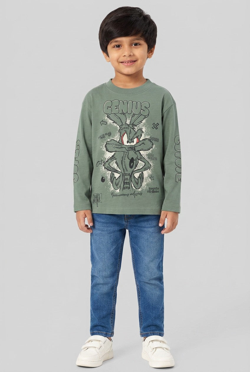 OVS Boys’ Green Pure Cotton Long-Sleeve Looney Tunes Print T-Shirt