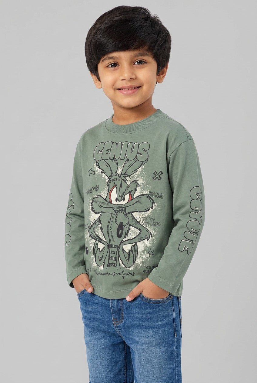OVS Boys’ Green Pure Cotton Long-Sleeve Looney Tunes Print T-Shirt