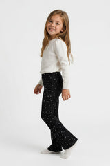 OVS Black Flared Stretch-Cotton Star-Print Trousers For Girls