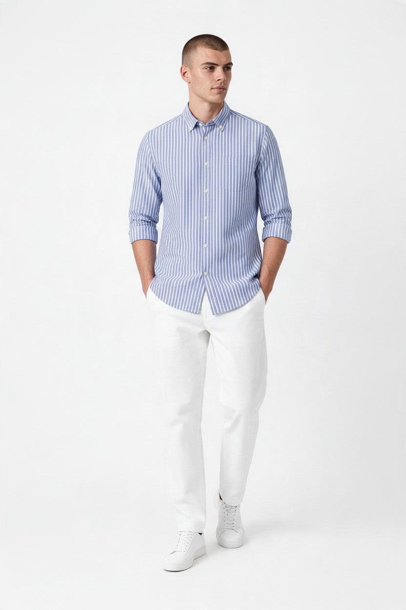 OVS Blue striped pure cotton Oxford shirt, regular fit