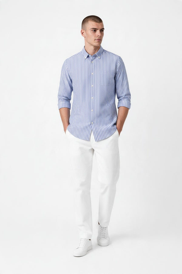 OVS Blue striped pure cotton Oxford shirt, regular fit