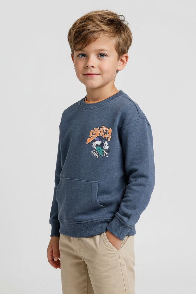 OVS Grey Oversized Pure Cotton Hoodie With Print And Kangaroo Pocket For Boys