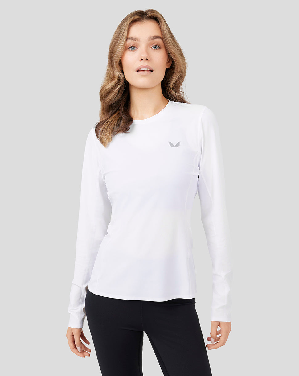 White Metatek Long Sleeve Training T-Shirt - Women’s Workout Essential, Gym Layer