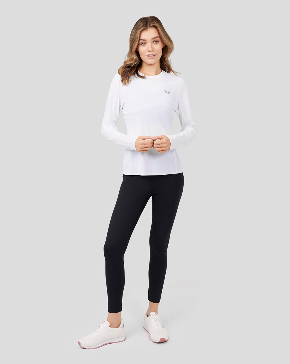 White Metatek Long Sleeve Training T-Shirt - Women’s Workout Essential, Gym Layer