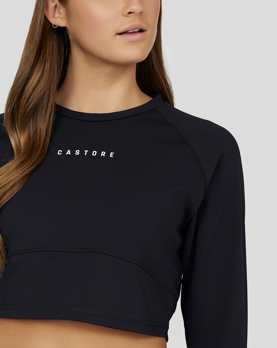 Women's Black Carbon Long Sleeve Crop Training T-Shirt - Stylish & Lightweight Crop Top for Training