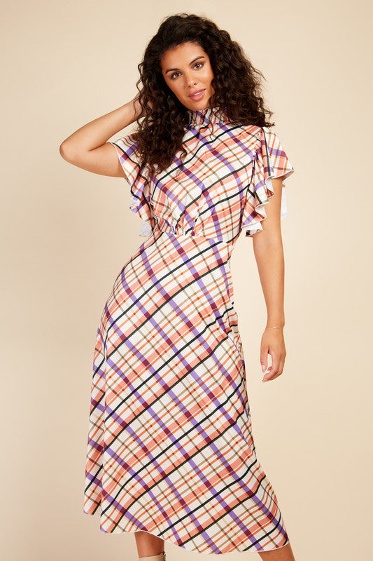 Little Mistress Check Satin Midaxi