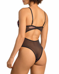 Isla & Evie Hot Red Heart Embroidery Push Up Bodysuit Black / LARGE