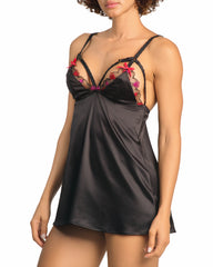Isla & Evie Hot Red Heart Embroidery Babydoll With G-String
