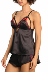 Isla & Evie Hot Red Heart Embroidery Cami And Shorts