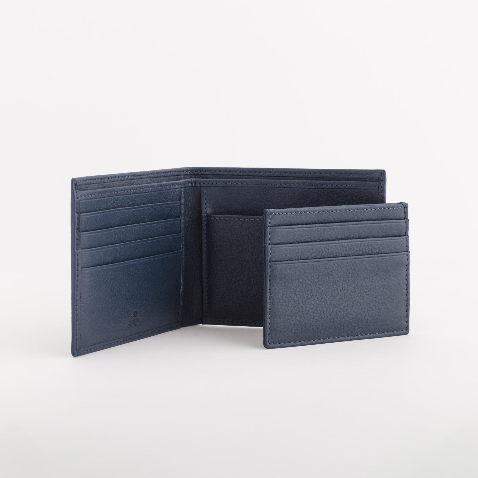 Leather Wallet Mark Navy Blue