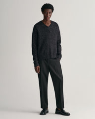 Shiny Alpaca Wool V-Neck Sweater Black / S