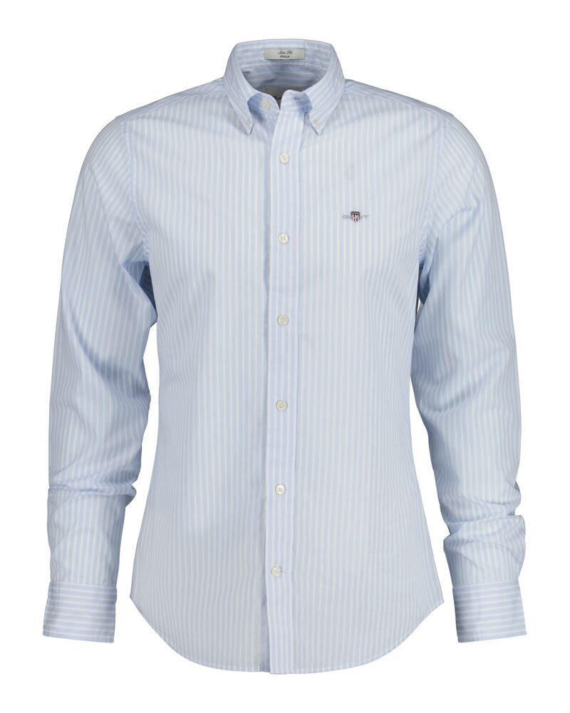 Slim Fit  CLASSIC SHORT SLEEVE  Striped Poplin Shirt LIGHT BLUE / XS