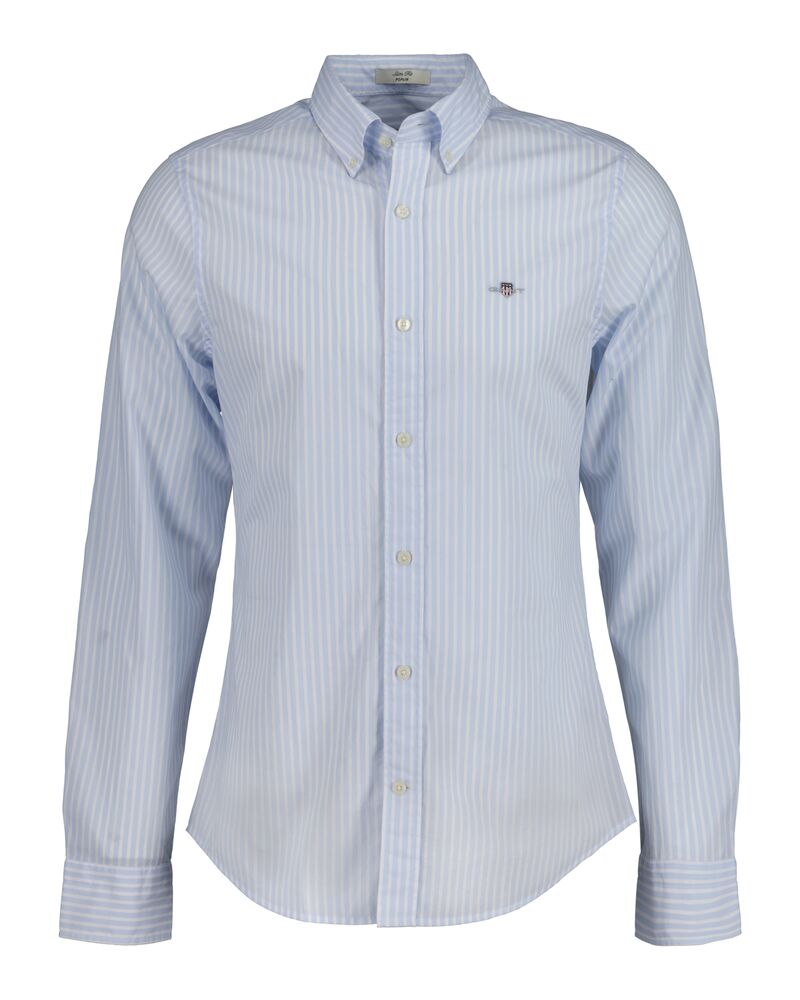 Slim Fit  CLASSIC SHORT SLEEVE  Striped Poplin Shirt LIGHT BLUE / XS