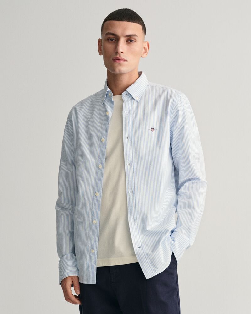 Slim Fit Banker Stripe  CLASSIC SHORT SLEEVE  Oxford Shirt LIGHT BLUE / S