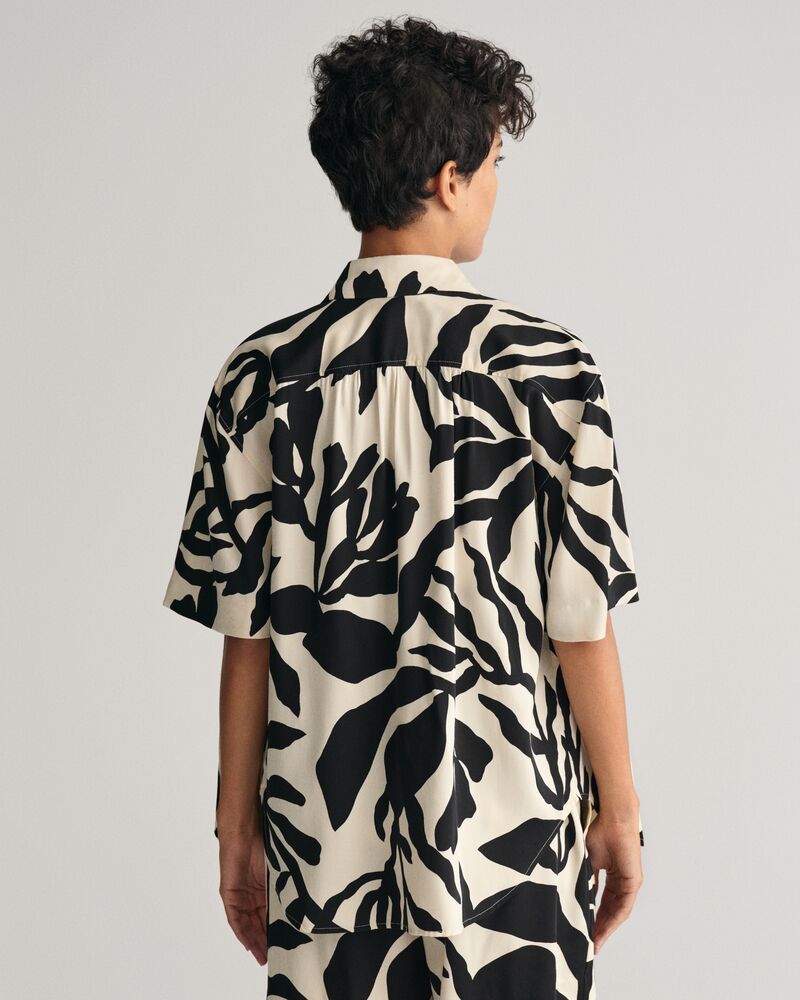 Relaxed Fit Palm Print Short Sleeve Shirt 32 / SOFT OAT