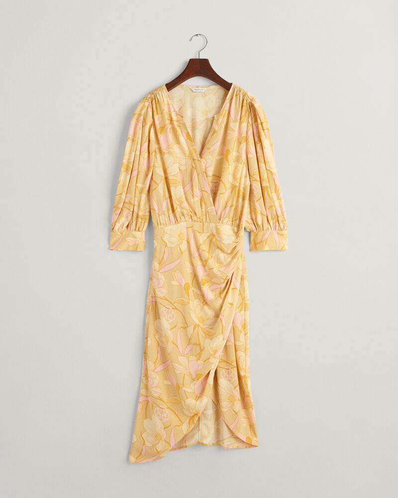 Regular Fit Magnolia Print Wrap Dress Dusty Yellow / 32