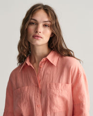 Linen Short Sleeve Shirt Dress Peachy Pink / 32