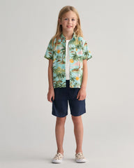 Kids Palm Print Cotton Short Sleeve Shirt 92 / TURQUOISE MIST