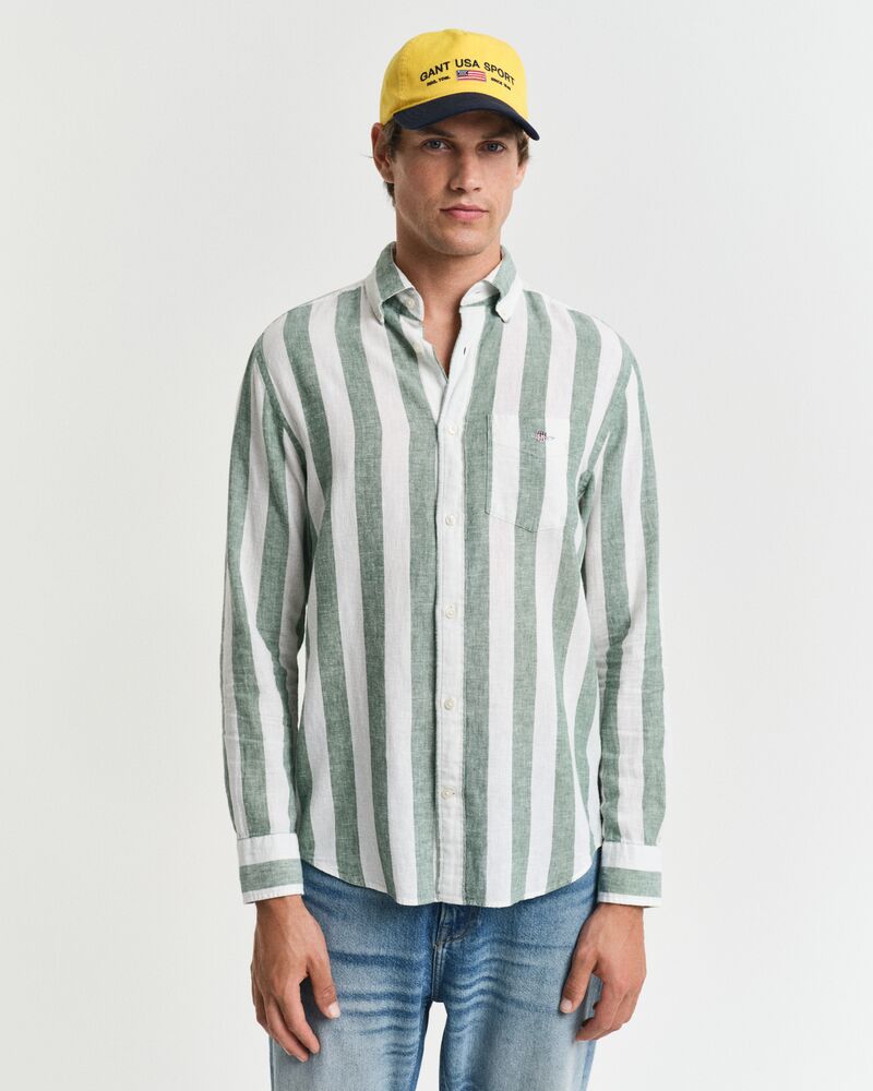 Gant Regular Fit Bold Striped Cotton Linen Shirt