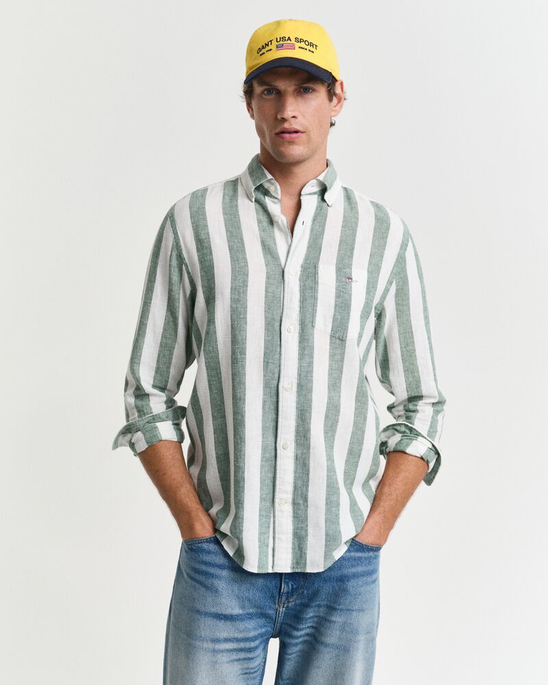 Gant Regular Fit Bold Striped Cotton Linen Shirt